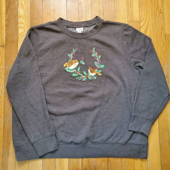 Holiday Editions Sweaters - Crewneck sweatshirt Vintage Cottagecore grandma holiday birds on wreath sz xl